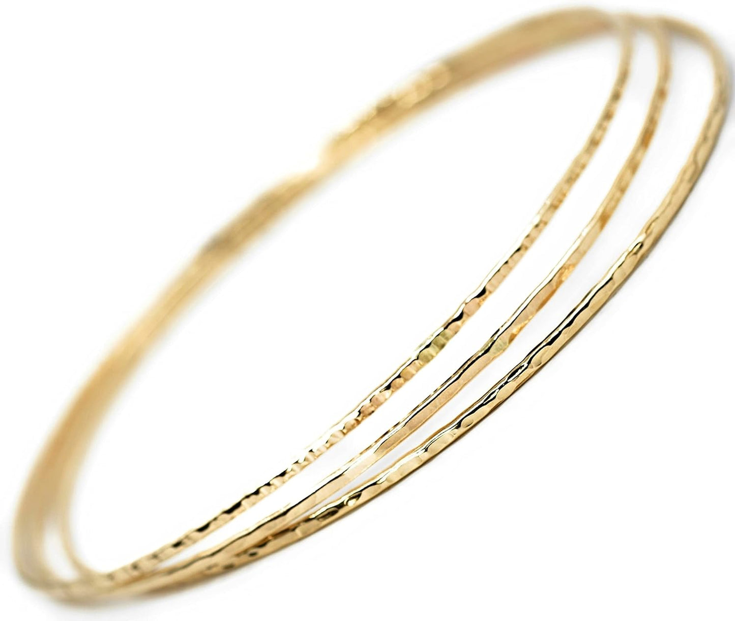 14K Gold Filled Bangles Hammered Slip on Set of 3 Textures, Mu-Yin Jewelry Handmade in USA