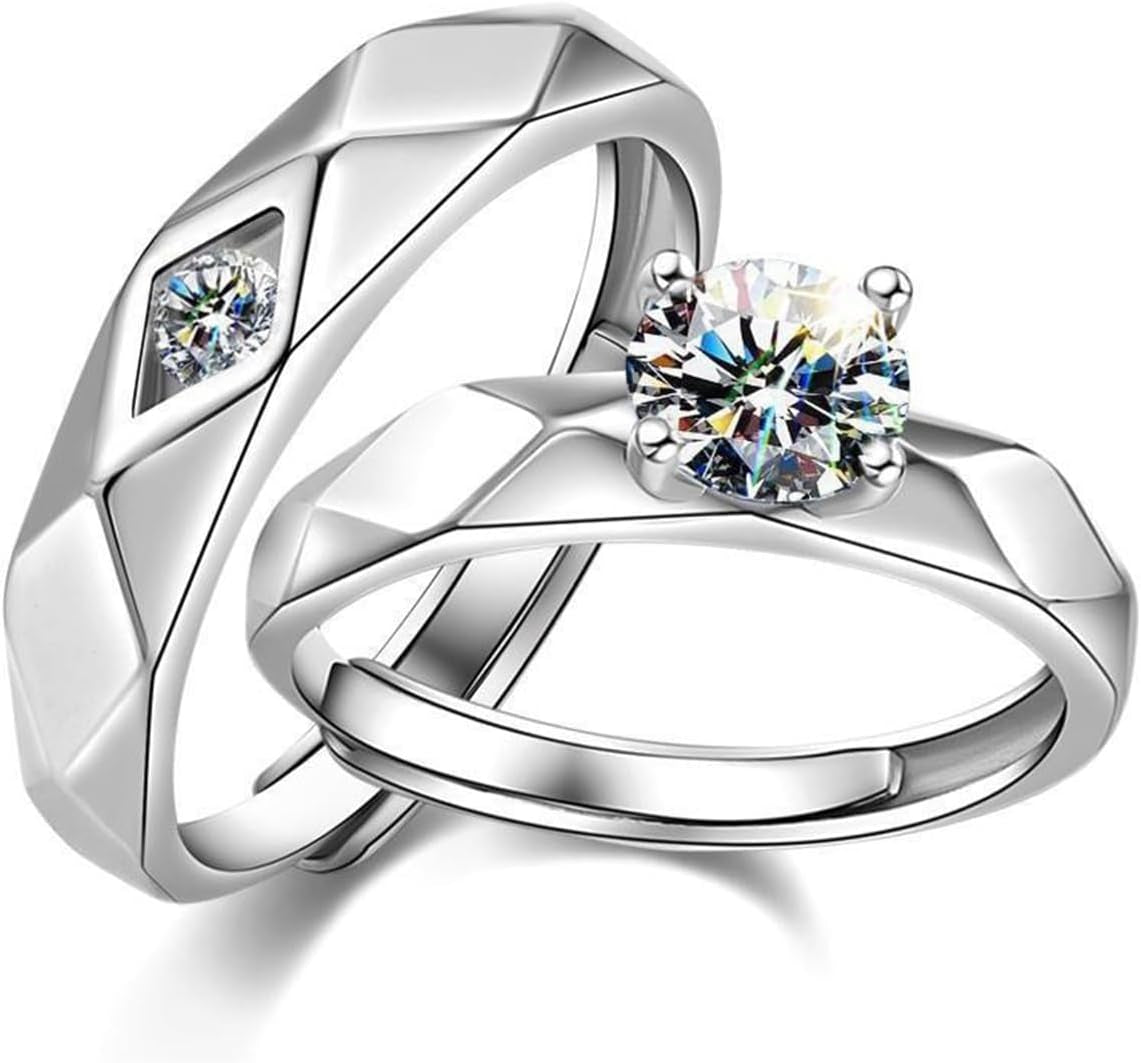 Matching Rings for Couples Promise Rings for Him & Her Engagement Wedding Rings Set Adjustable Silver Couple Rings Statement Rings Valentines Day Gifts
