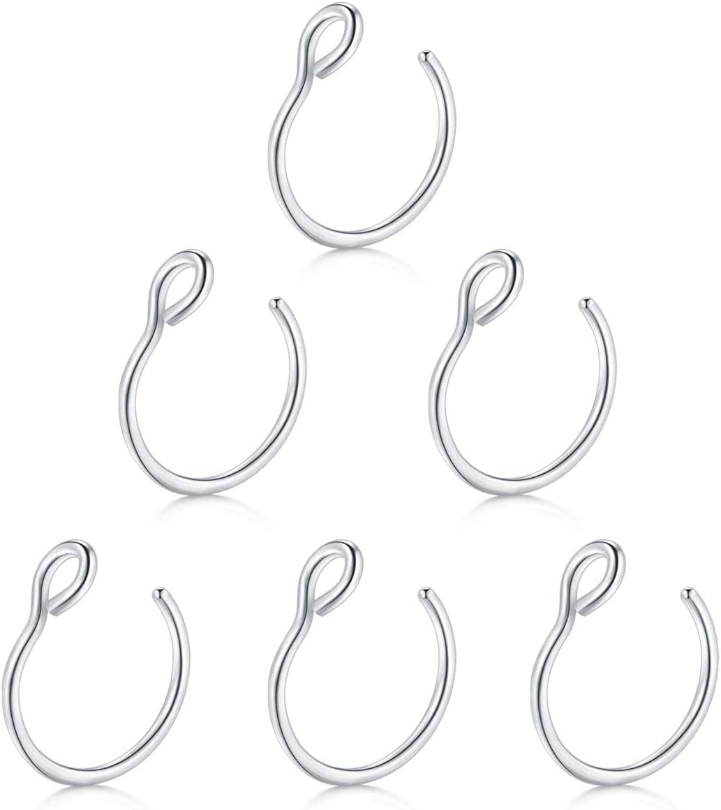 Fake Nose Rings,Faux Piercing Jewelry 20G 8Mm Fake Nose Ring Hoop for Faux Lip Septum Nose Ring Set