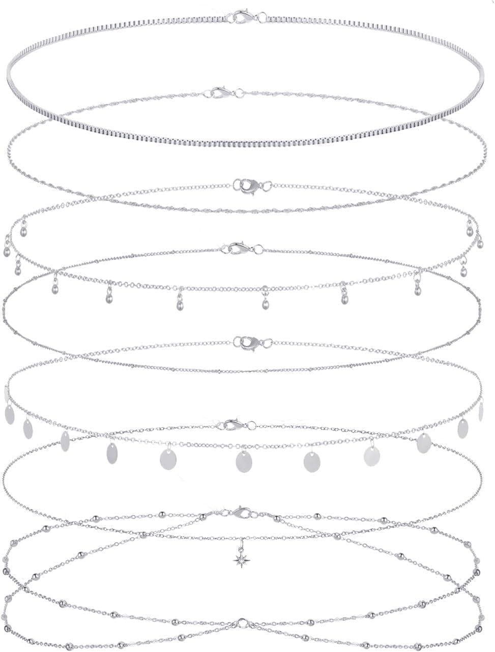 Tornito 8Pcs Waist Chain 18K Gold Plated Belly Chain Sexy Bikini Summer Beach Layered Satellite Beads Coin Sequin Octagram Star Box Chain Body Jewelry Gifts for Women Gold Silver Tone Adjustable