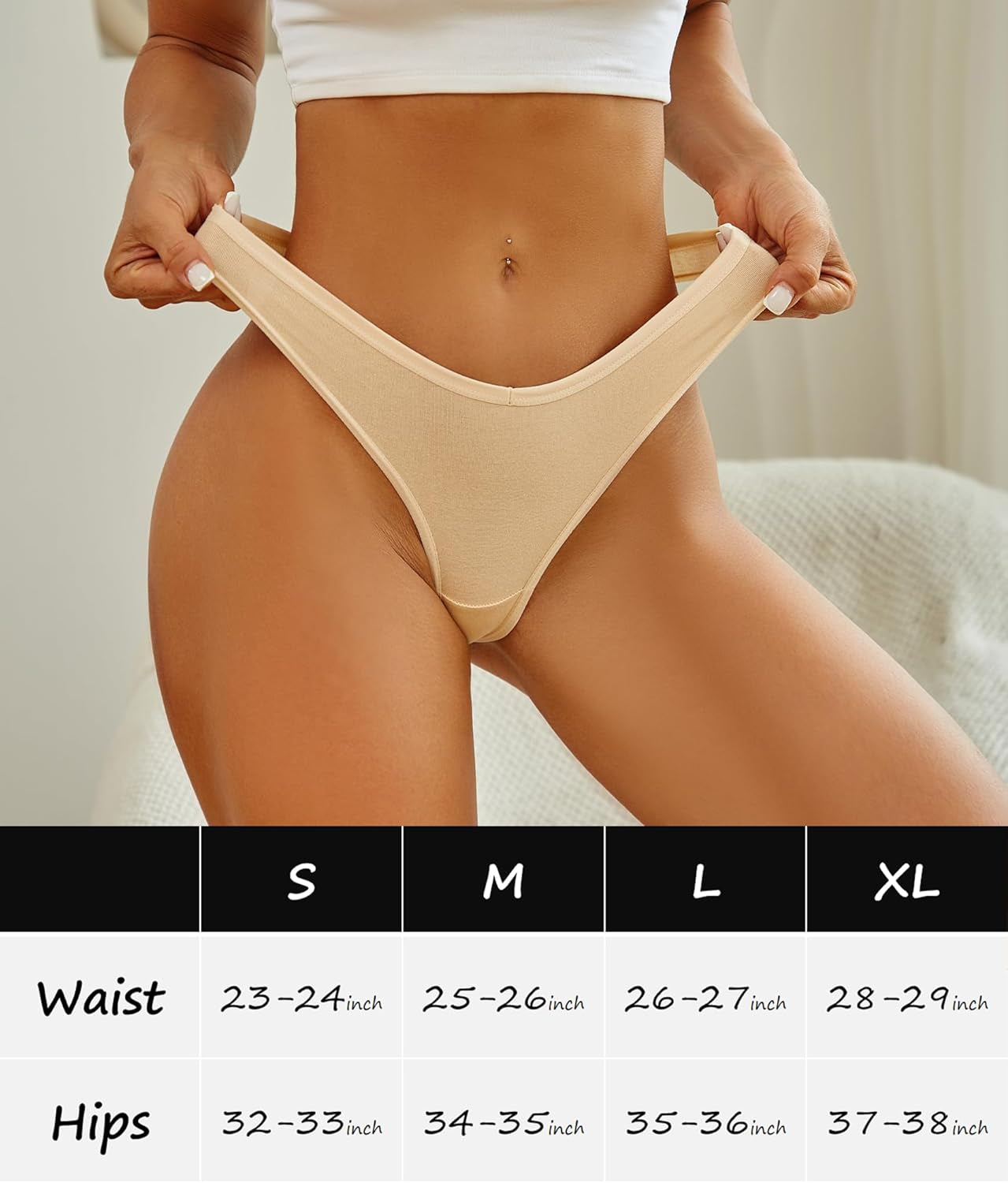 Comfortable cotton thong panties stack showing multipack value bundle