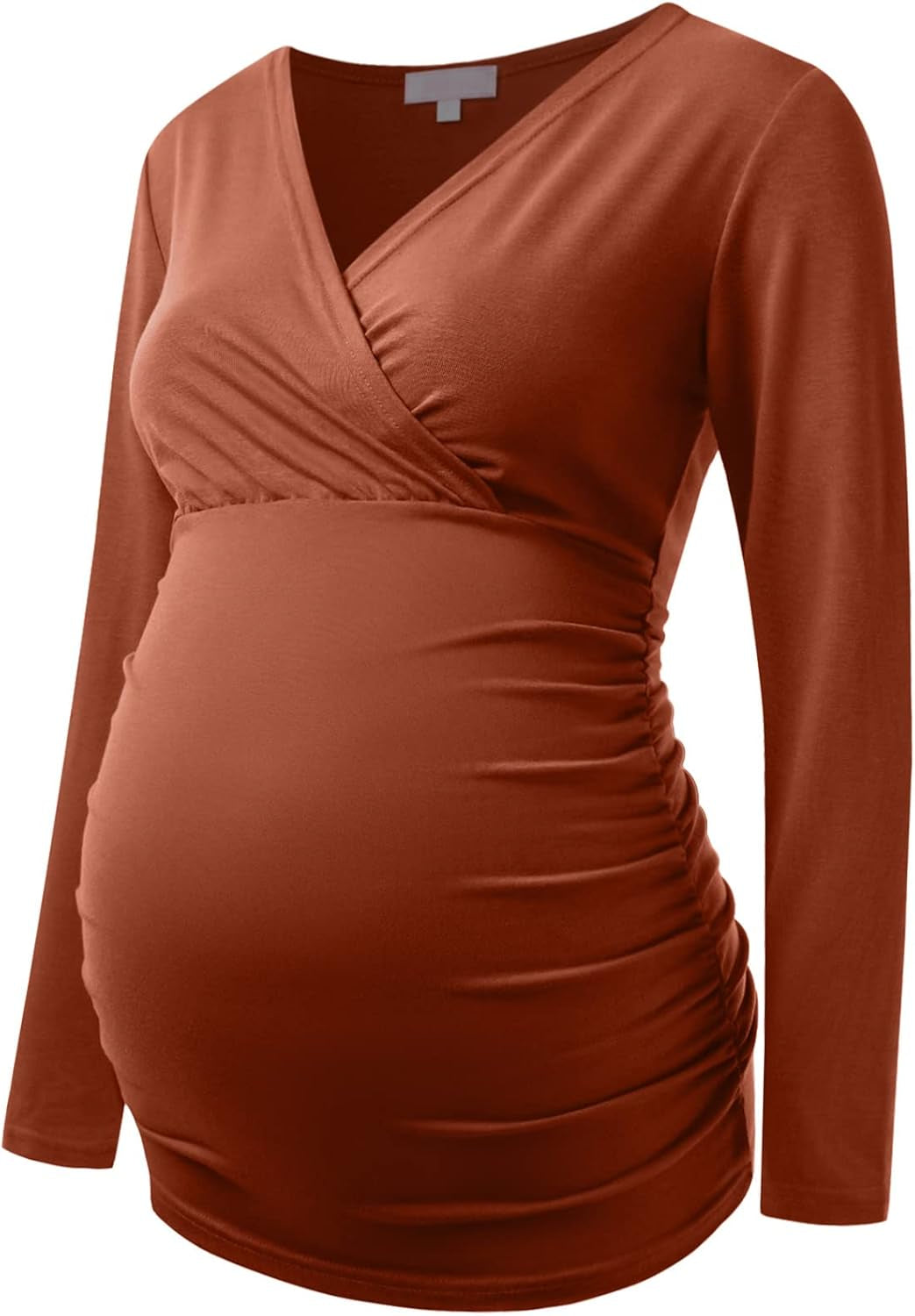 Maternity Shirt Long Sleeve Top Wrap V Neck Blouse Cross over Nursing Tshirt