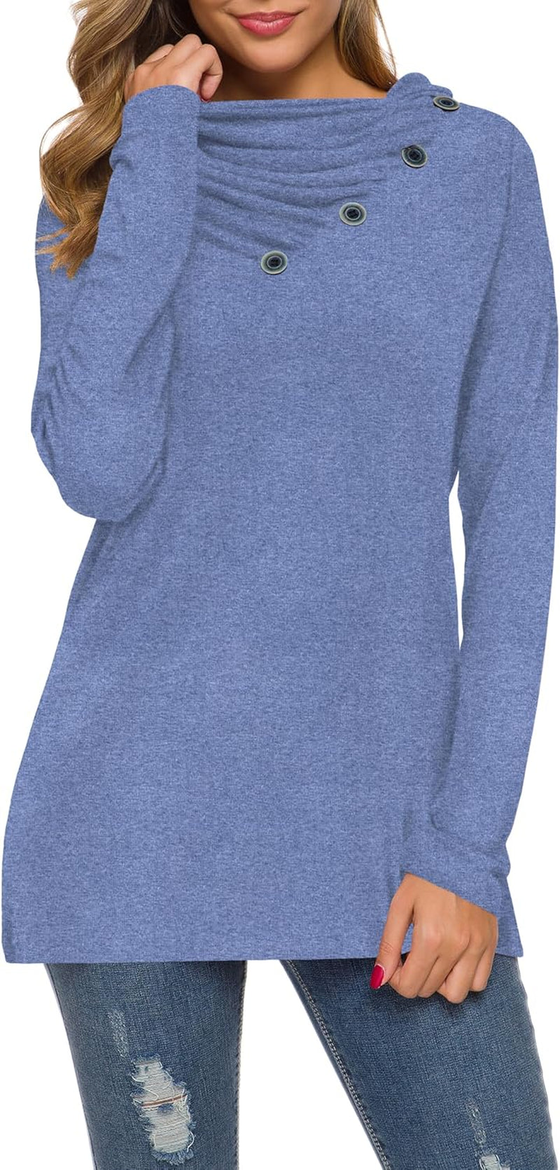 WEACZZY Women'S Long Sleeve Shirts Button Cowl Neck Casual Loose Tunic Tops Blouse Dressy Fall Fashion 2025