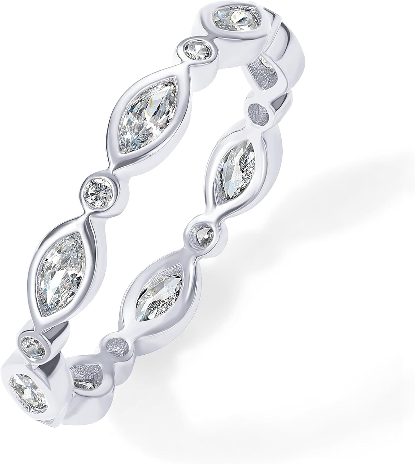 PAVOI 14K Gold Plated Cubic Zirconia Stackable Ring | Marquise Eternity Band for Women | Plated Gold Stacking Ring