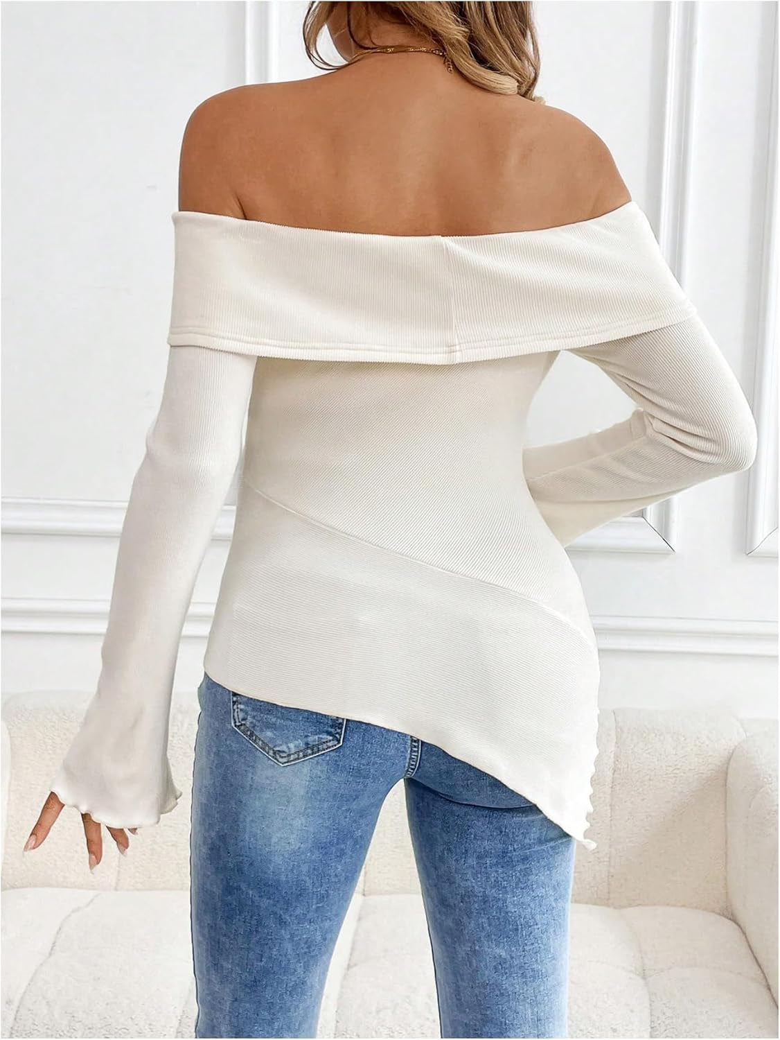 Makemechic Women'S Maternity Tops off Shoulder Lettuce Trim Flounce Sleeve Pregnancy Shirt