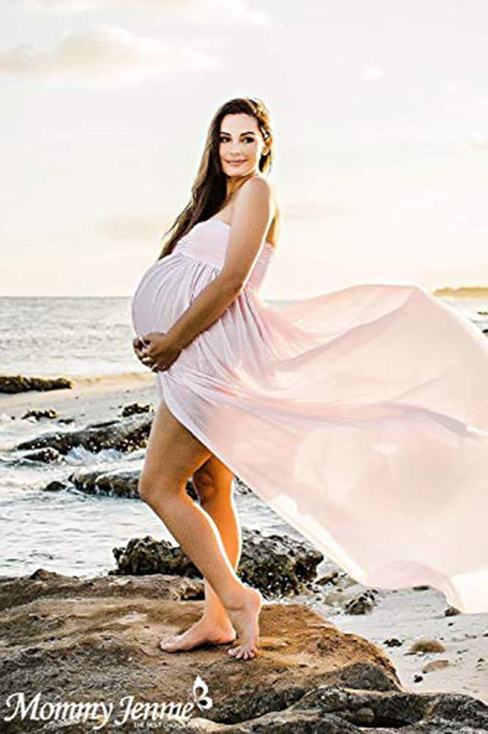 Mommy Jennie Maternity Dress for Photoshoot Sleeveless Open Front Photography Gown