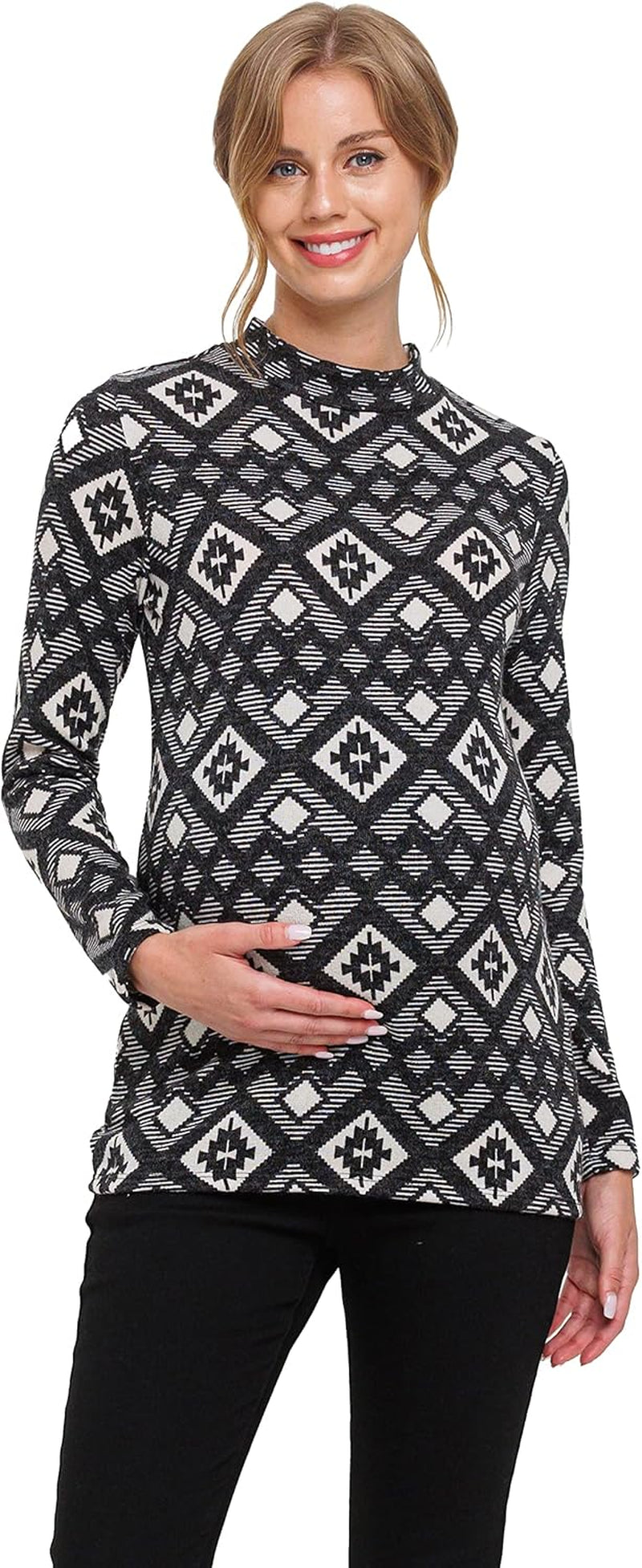 Women'S Knit Ribbed Maternity Top with Mock Neck Long Sleeve