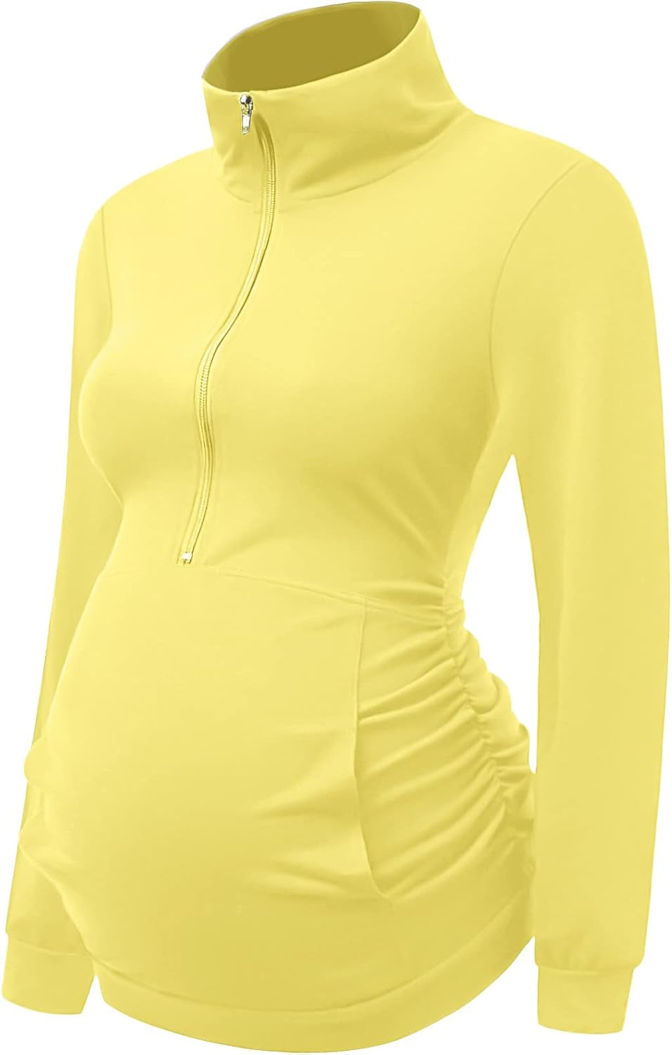 DEBELLY Maternity Shirt with Pocket Women'S Lapel Top Casual Pregnancy Long Sleeve Zipper Sweatshirt