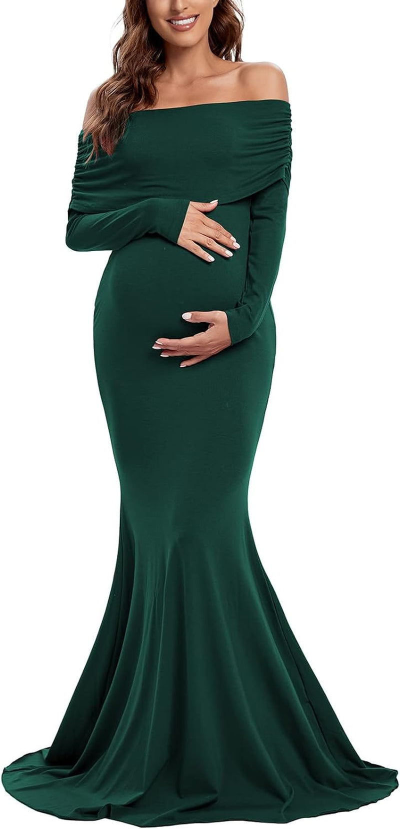 Glampunch off Shoulders Maternity Dress Long Sleeve Ruched Maternity Gown Baby Shower Photography Pregnant Dress