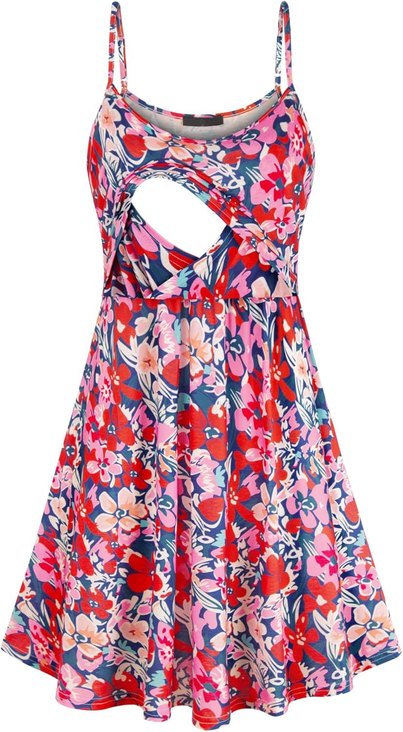 Connche Floral Maternity Summer Dress Spaghetti Strap Nursing Breastfeeding