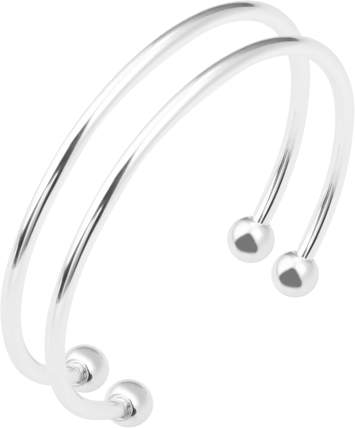 Stainless Steel Adjustable Bangle Bracelets for Women Gold/Silver/Rhodium Plated Simple Bangles Bracelets 3Mm Stacking Open Cuff Bangles Set 2 Pcs/Lot Gifts Jewelry