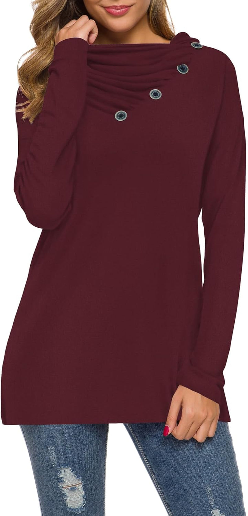 WEACZZY Women'S Long Sleeve Shirts Button Cowl Neck Casual Loose Tunic Tops Blouse Dressy Fall Fashion 2025
