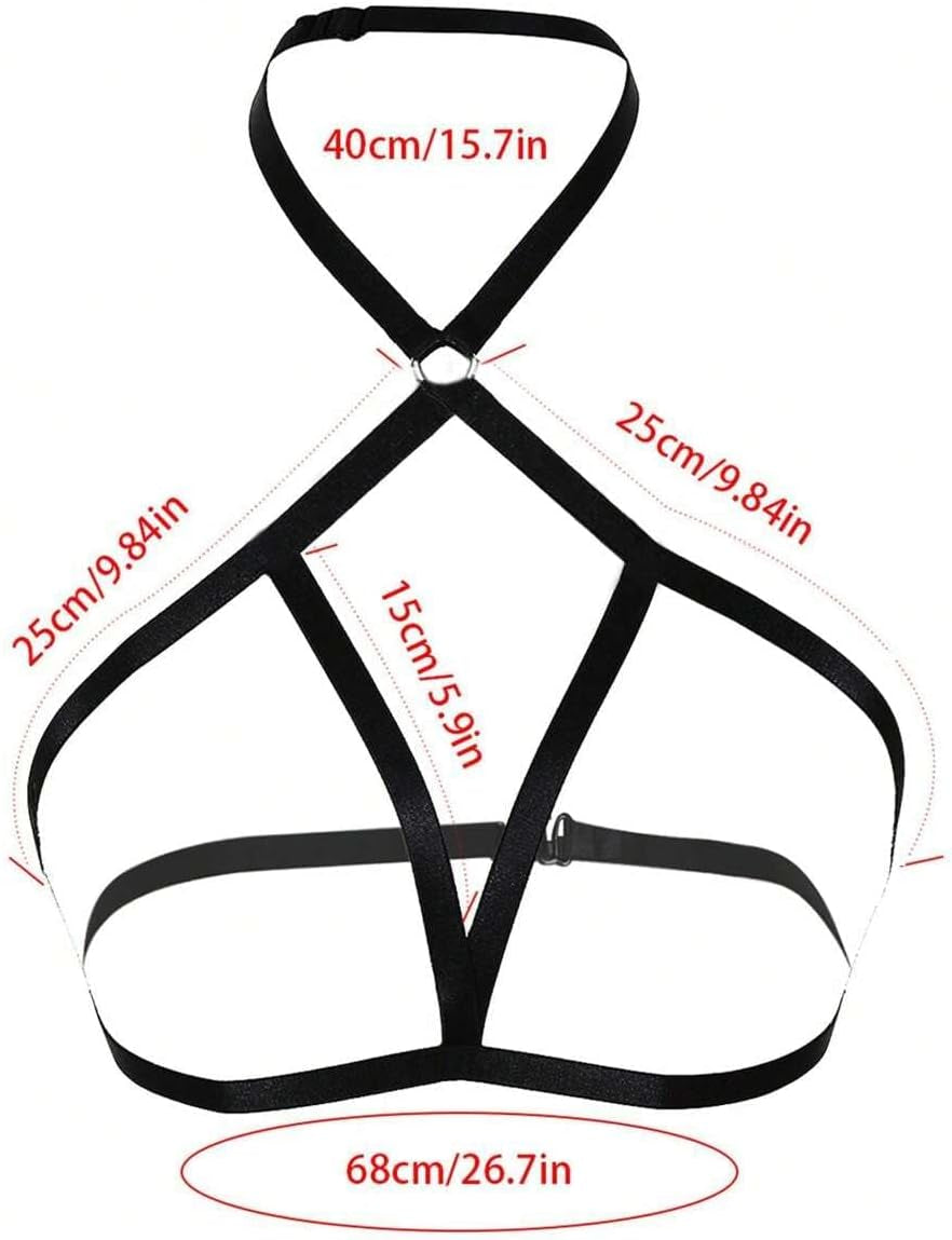 Women Sexy Harness Elastic Band Body Belt Chest Harness Lingerie Punk Goth Hollow Out Strappy Body Chains