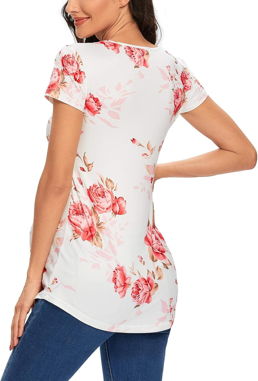 Glampunch Women'S Maternity Tops Short & 3/4 Sleeve round Neck Front Pleat Peplum Tunic Top Pregnancy Shirts