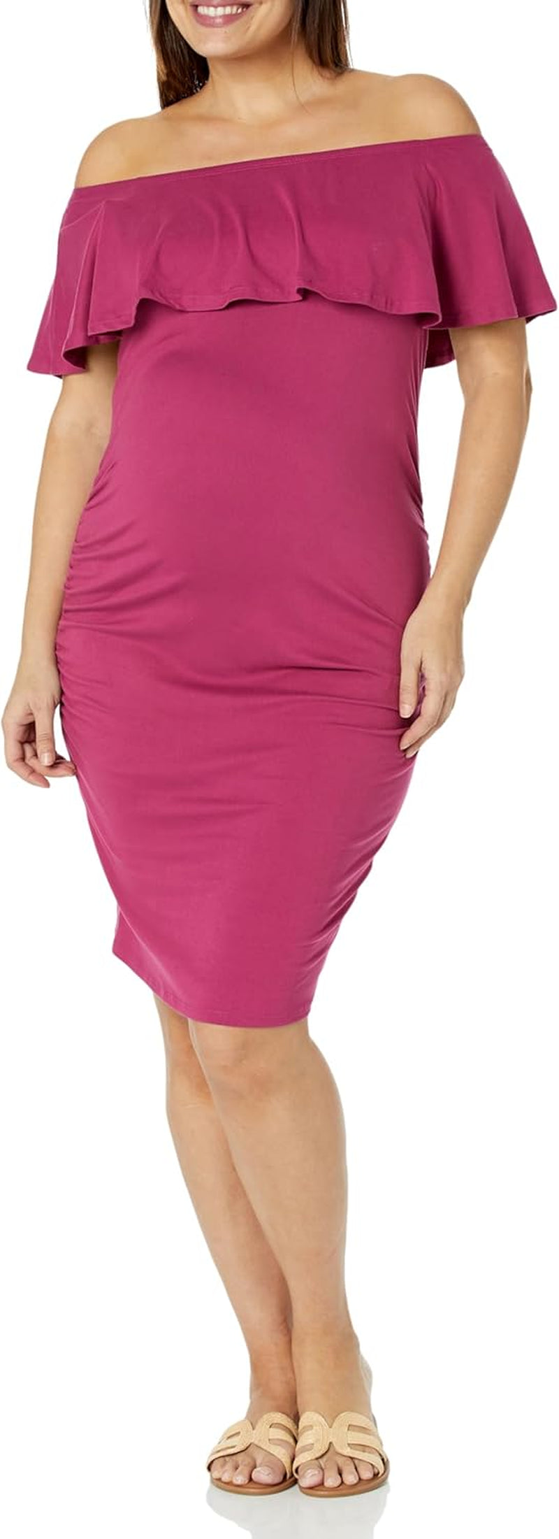 Hello MIZ Women'S Floral Ruffle off Shoulder Maternity Dress - Made in USA