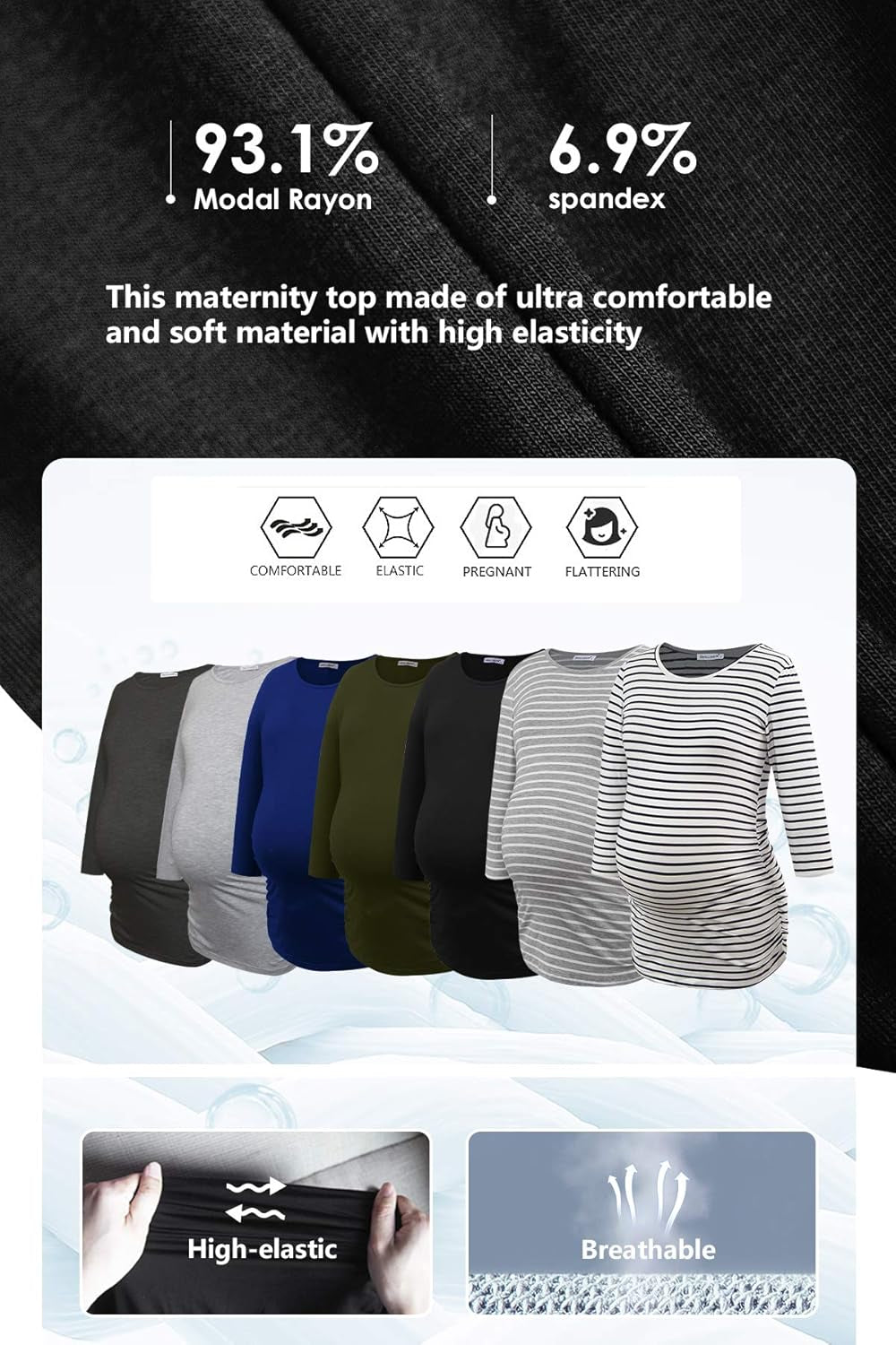 Smallshow Women'S Maternity Tops 3/4 Sleeve Tunic Pregnancy Clothes Shirt 3-Pack