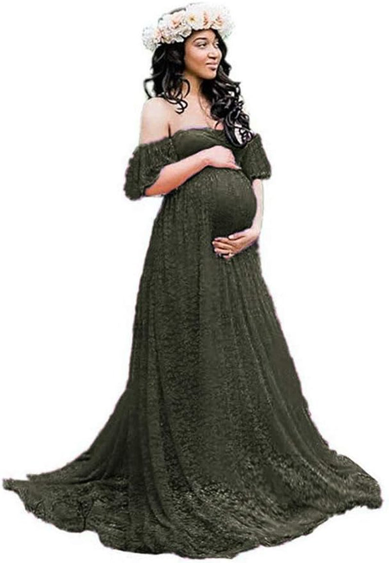 Sicily Women'S Lace Off-Shoulder Long Maternity Dress plus Photography