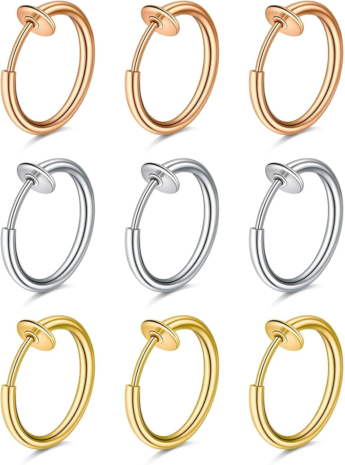 D.Bella Fake Septum Piercing Faux Nose Rings Hoop Stainless Steel Faux Lip Ear Nose Septum Ring Non Piercing Clip on Nose Hoop Rings Body Piercing Jewelry