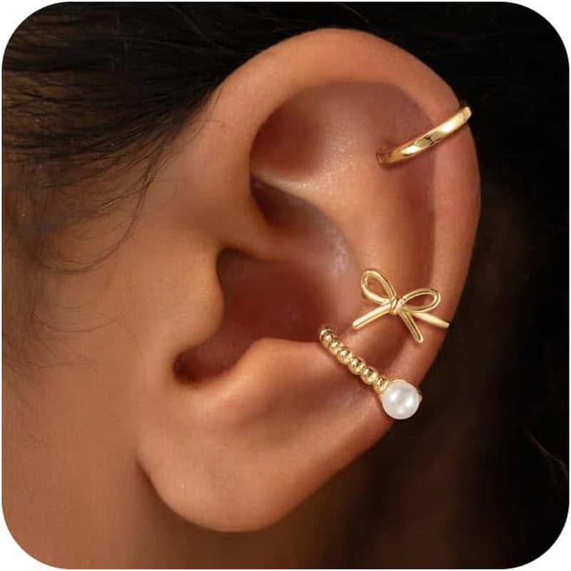 14K Gold Plated Ear Cuff Earrings for Women, Dainty Ear Cuffs Clip on Earrings Non Piercing Trendy Cubic Zirconia Cartilage Hoop Earring Fashion Jewelry Valentine'S Day Gift Sets for Women