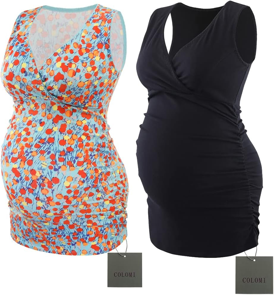 COLOMI Maternity Nursing Tank Top Women Maternity Pajama Tops Nursing Cami Sleep Bra for Breastfeeding