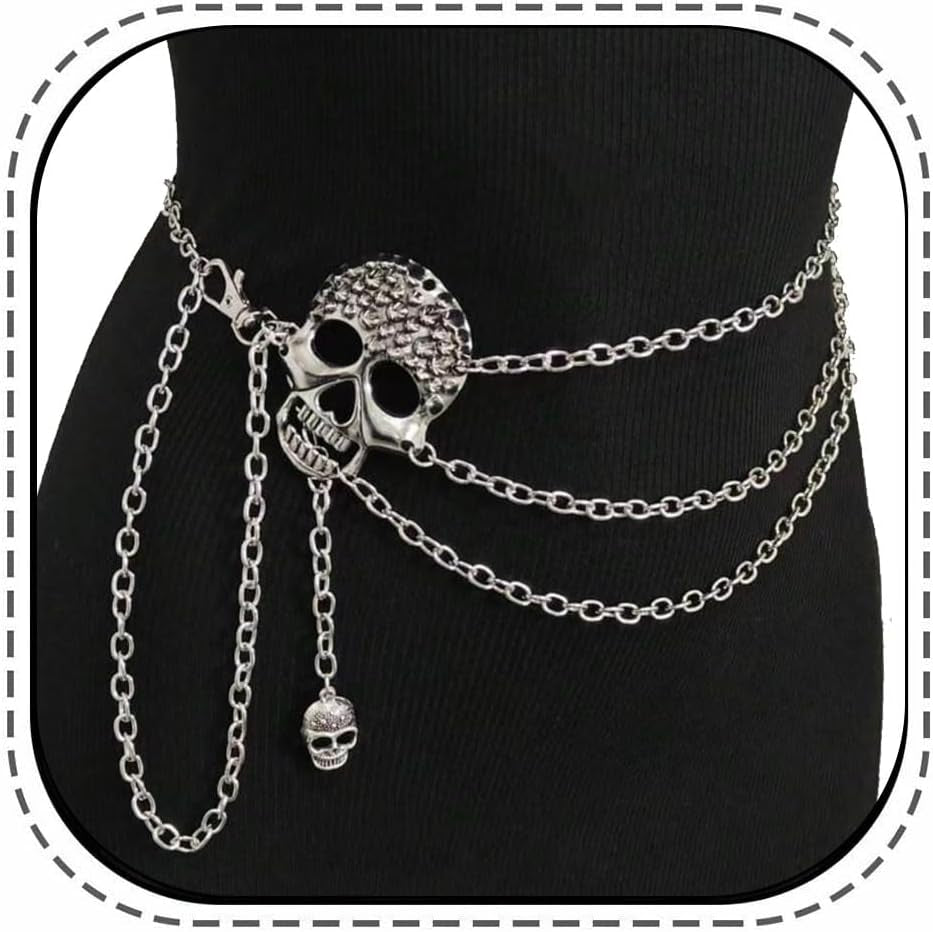 Skull Waist Chain Belt - Punk Gothic Crossover Body Belly Chains Tassel for Women Girl