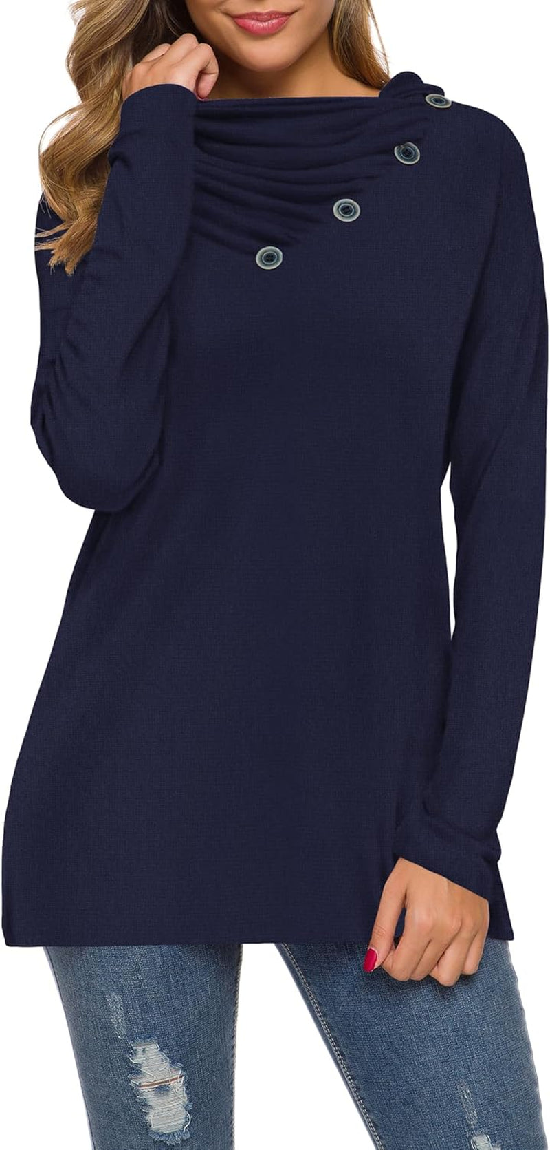 WEACZZY Women'S Long Sleeve Shirts Button Cowl Neck Casual Loose Tunic Tops Blouse Dressy Fall Fashion 2025