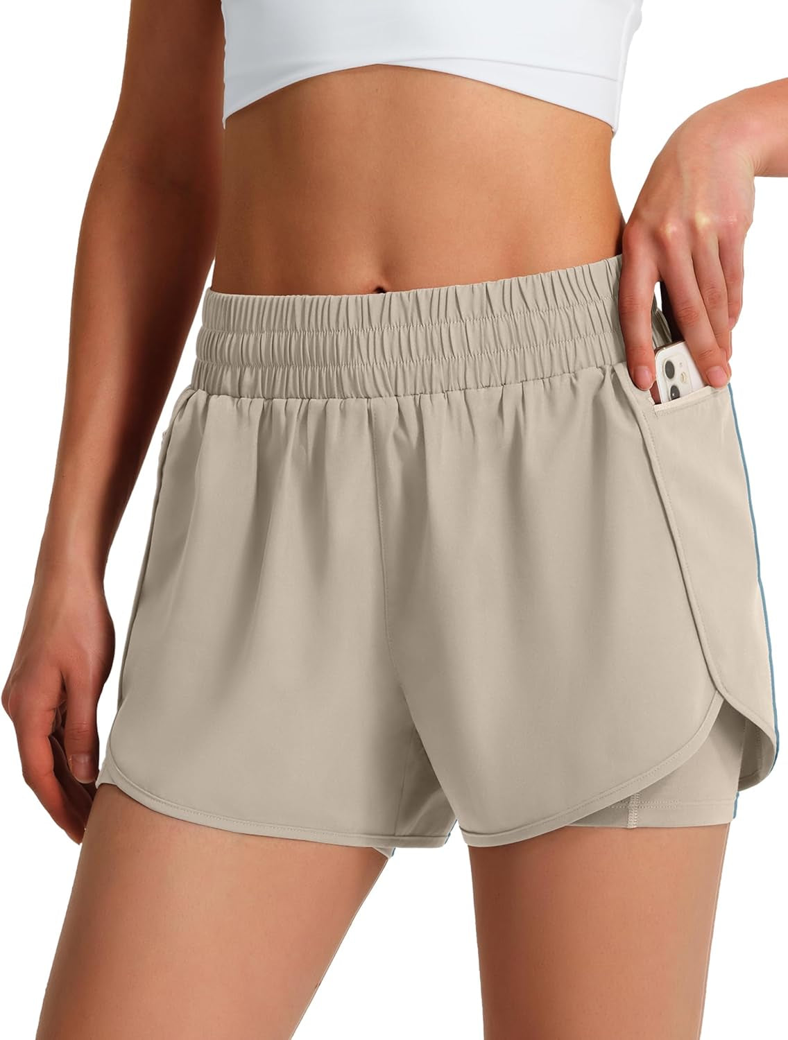Ksmien Women'S Running Shorts Quick Dry Lightweight Athletic Workout Shorts with Liner Phone Pockets