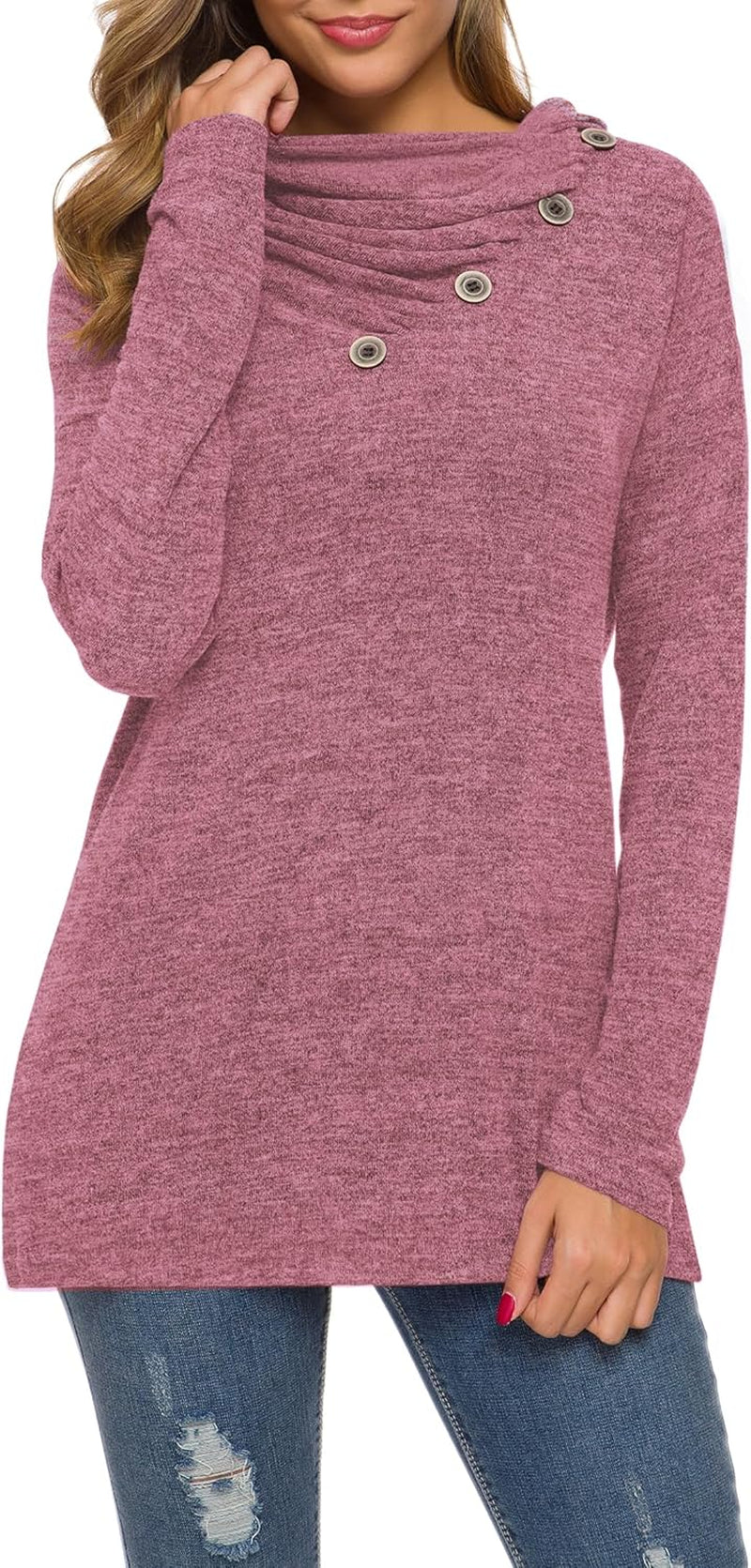 WEACZZY Women'S Long Sleeve Shirts Button Cowl Neck Casual Loose Tunic Tops Blouse Dressy Fall Fashion 2025