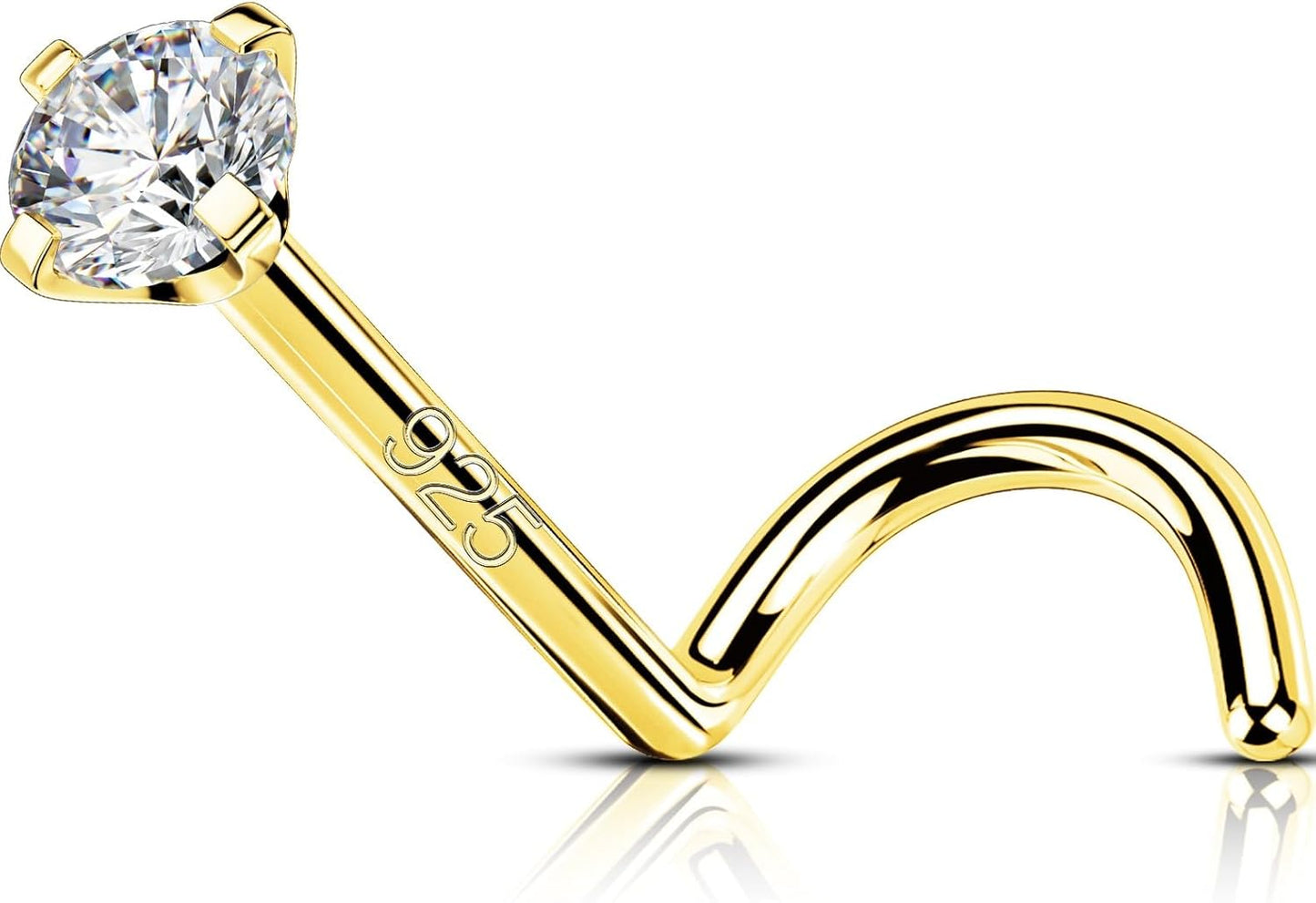 OUFER 925 Sterling Silver Nose Studs, Bone L Screw Shaped Nose Rings, 20G Nostril Solid 2Mm round CZ Nose Piercing Jewelry for Women Men-Screw Shaped