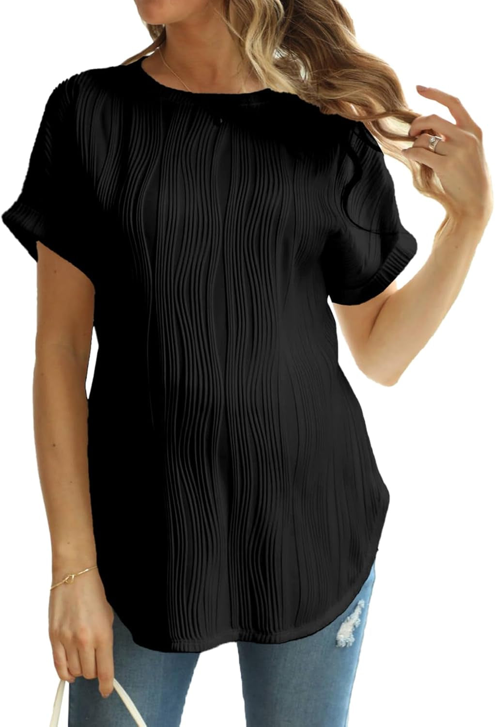 OYOANGLE Women'S Casual Maternity T-Shirt Textured Short Sleeve Crew Neck Loose Tunic Top Pregnancy Blouse Tee