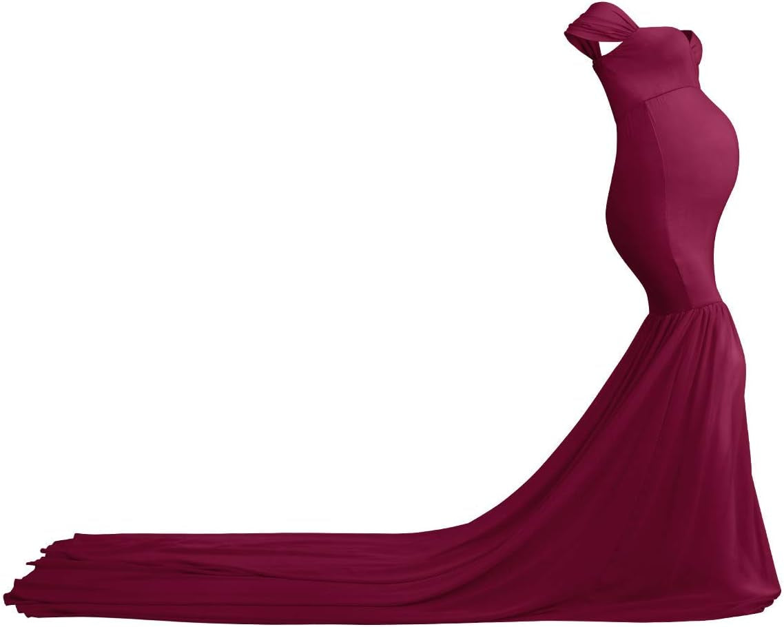 Women Maternity Dress for Photography Mermaid off Shoulder Slim Fitted Chiffon Gown Flowy Baby Shower Maxi Photo Props Dress