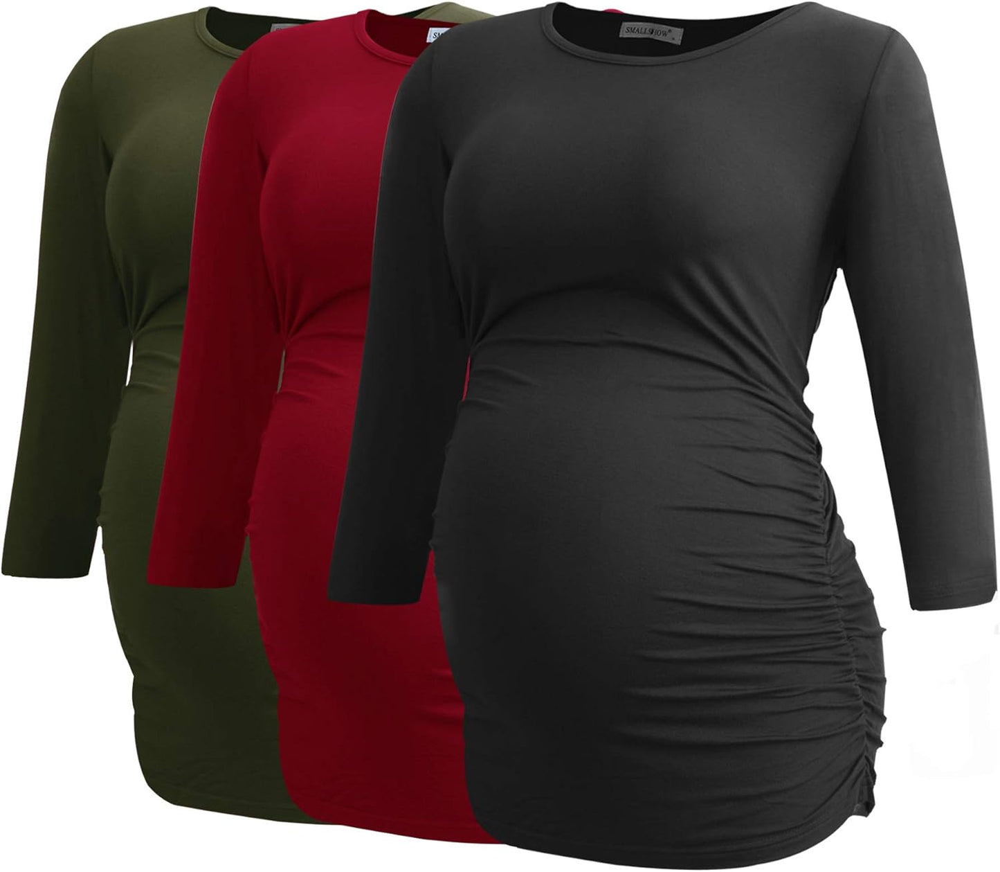 Smallshow Women'S Maternity Tops 3/4 Sleeve Tunic Pregnancy Clothes Shirt 3-Pack