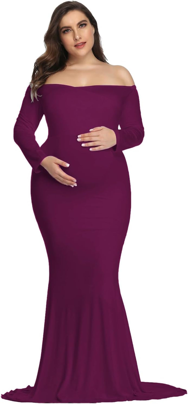 Ynimioaox Maternity Photoshoot Dress Long Sleeve Elegant Maxi Photography Dress Slim Stretchy Gowns