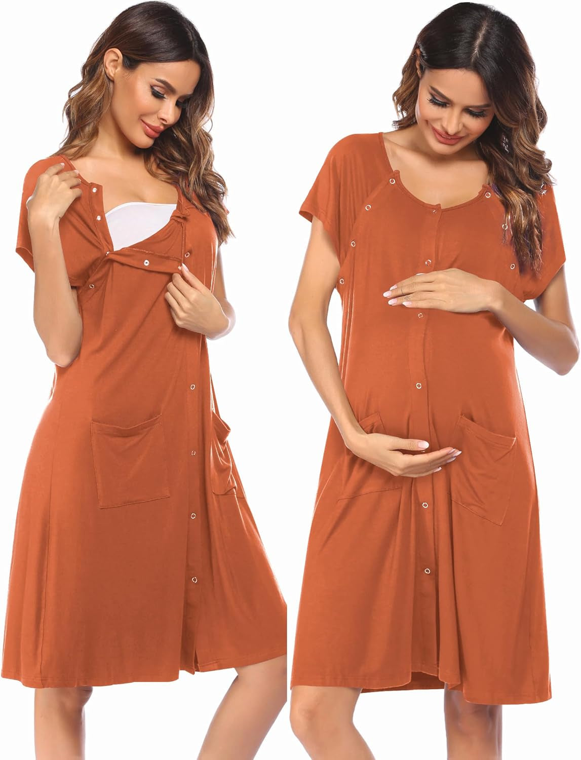 Ekouaer 3 in 1 Labor/Delivery/Hospital Gown Nursing Dress Maternity Nightgown Sleepwear for Breastfeeding with Button S-XXL