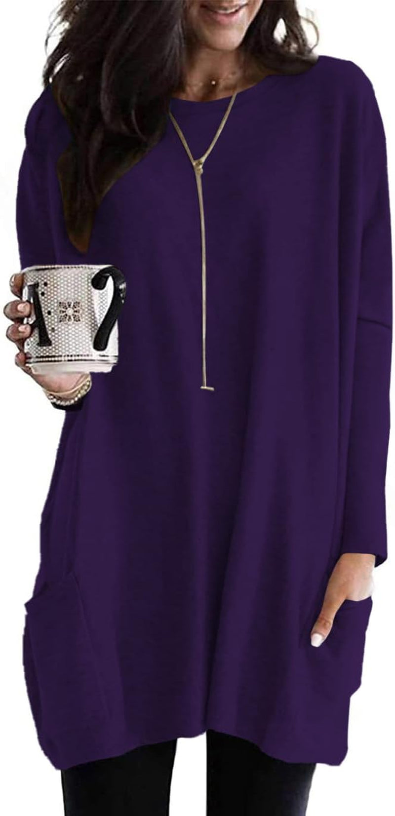Naggoo Womens Long Sleeve Tunic Tops for Leggings with Pockets Fall Fashion 2025 Casual Long T Shirts