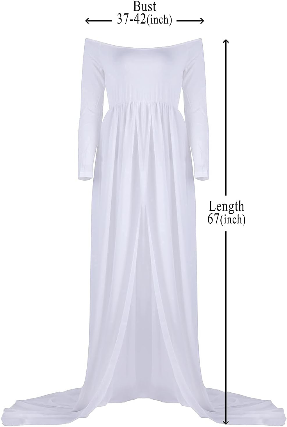 Mommy Jennie Maternity Dress off Shoulder Long Sleeve Split Front Chiffon Gown for Photoshoot