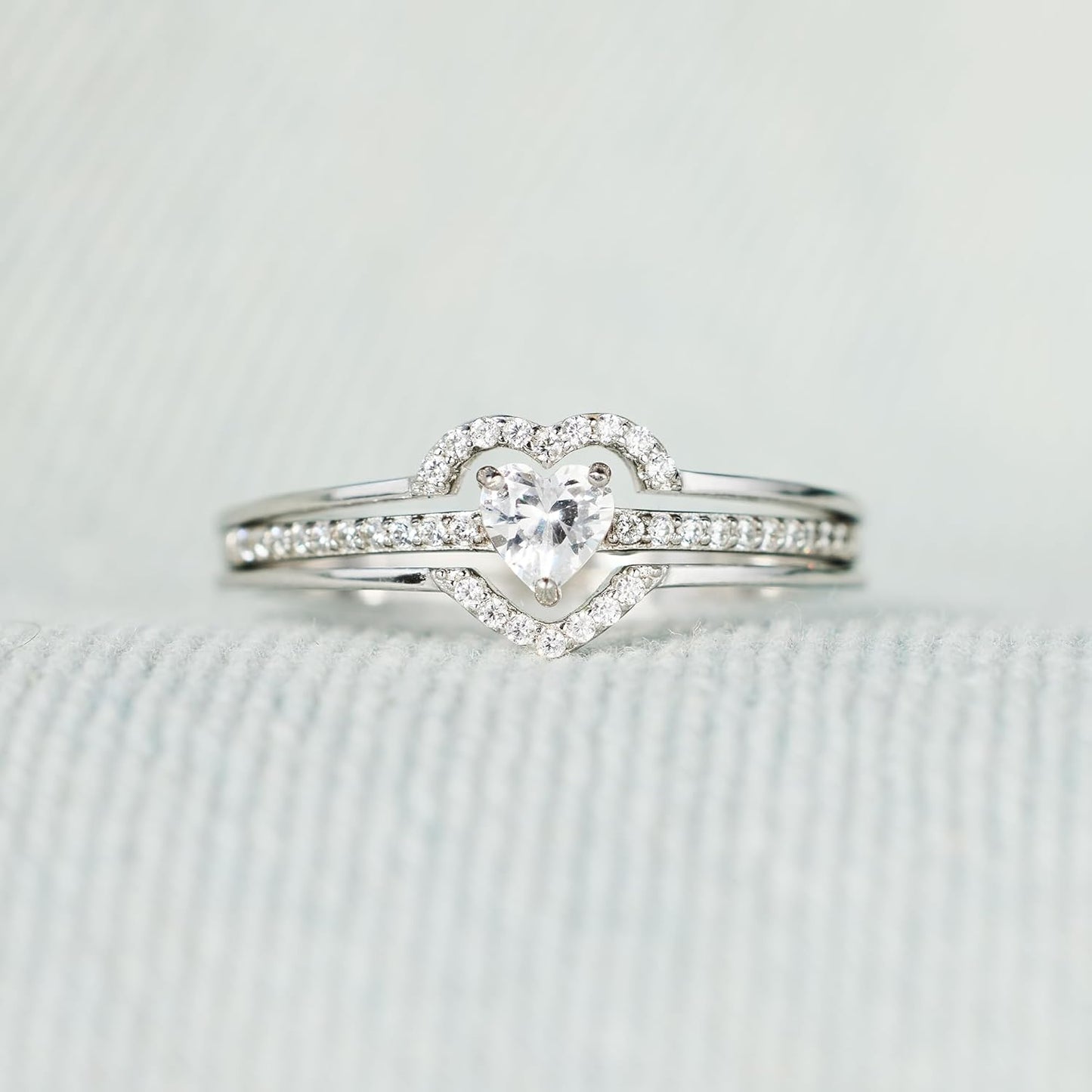 STORYJEWELLERY 925 Sterling Silver Rings for Women, Promise Rings for Her, Heart Purity Ring, Stacking Silver Pinky Ring for Women, Gifts for Her