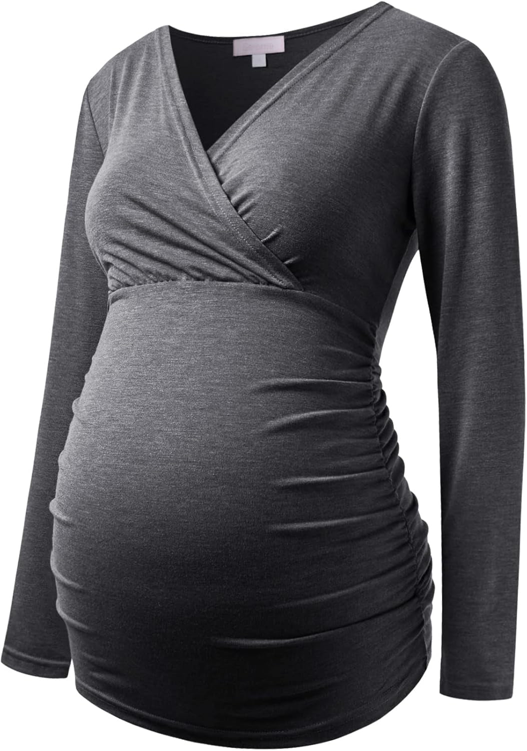 Maternity Shirt Long Sleeve Top Wrap V Neck Blouse Cross over Nursing Tshirt
