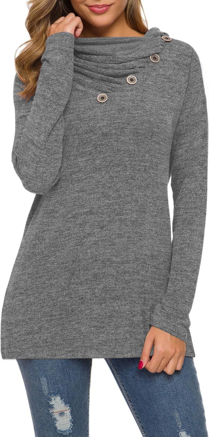 WEACZZY Women'S Long Sleeve Shirts Button Cowl Neck Casual Loose Tunic Tops Blouse Dressy Fall Fashion 2025