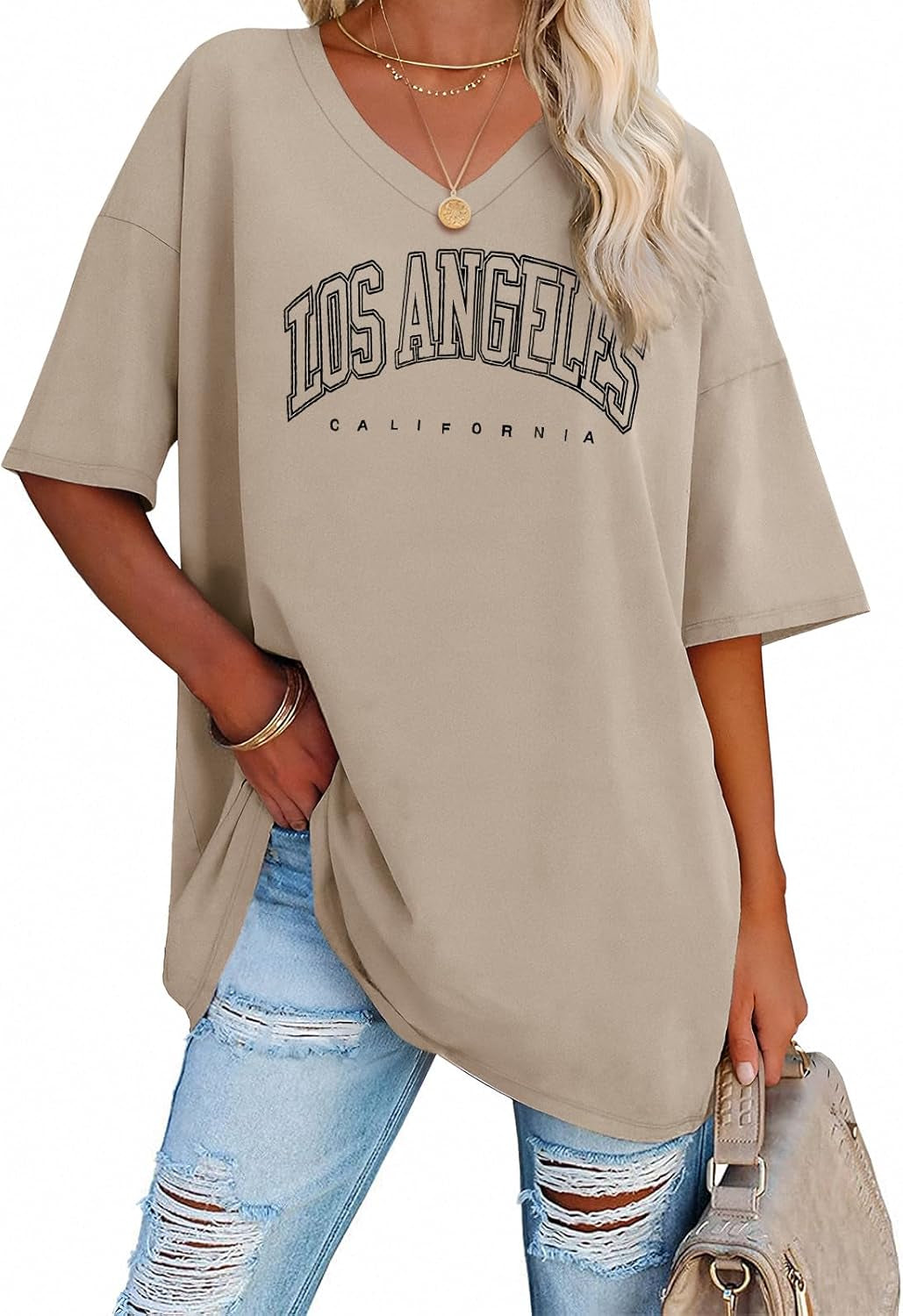 ATHMILE Womens Summer Oversized Shirts V Neck Business Casual Workout Tops Beach Vacation 2025 Gym Clothes