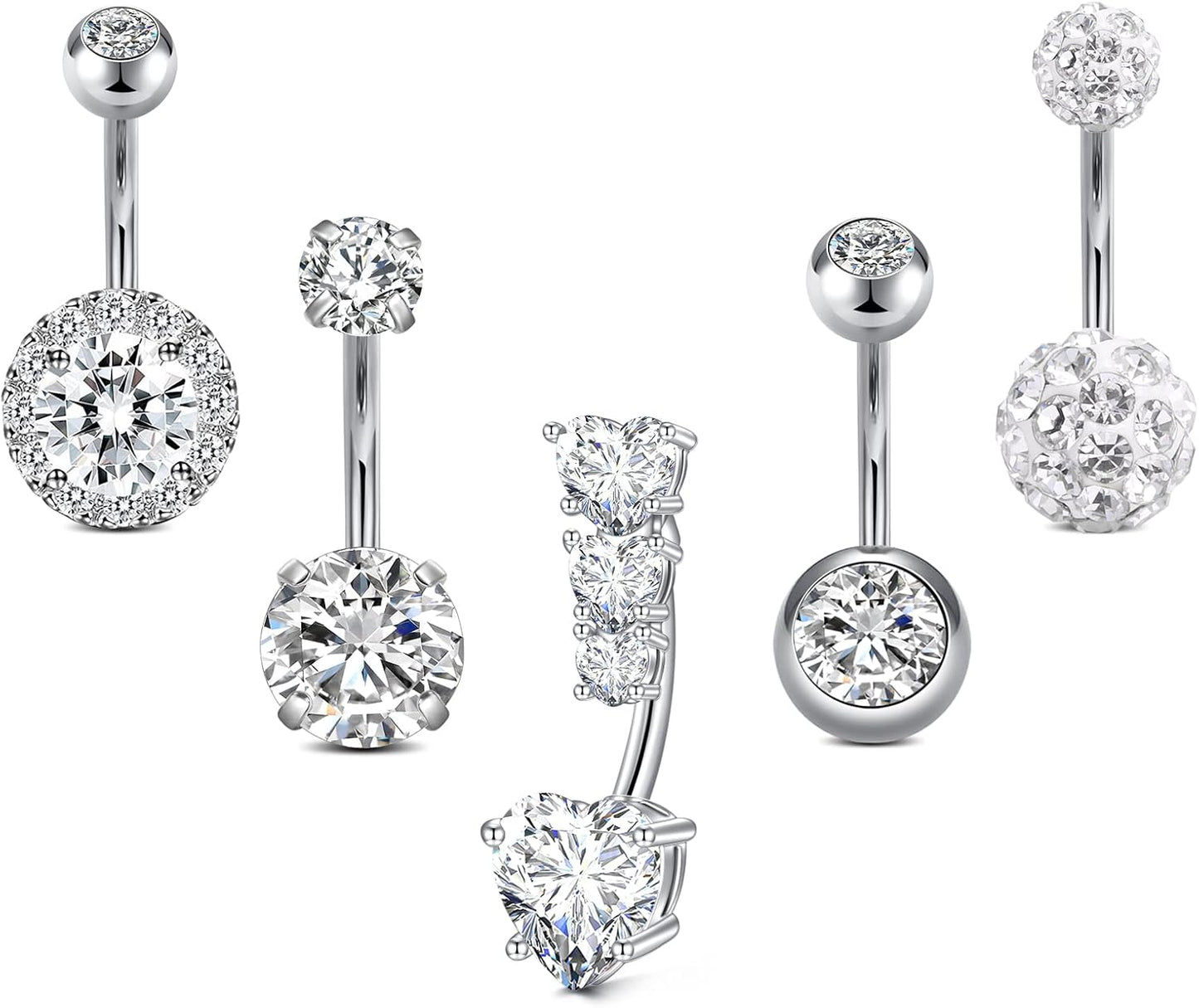 JFORYOU Belly Button Rings Stainless Steel 14G CZ Opal Navel Rings Barbells Women Girls Belly Piercing Jewelry