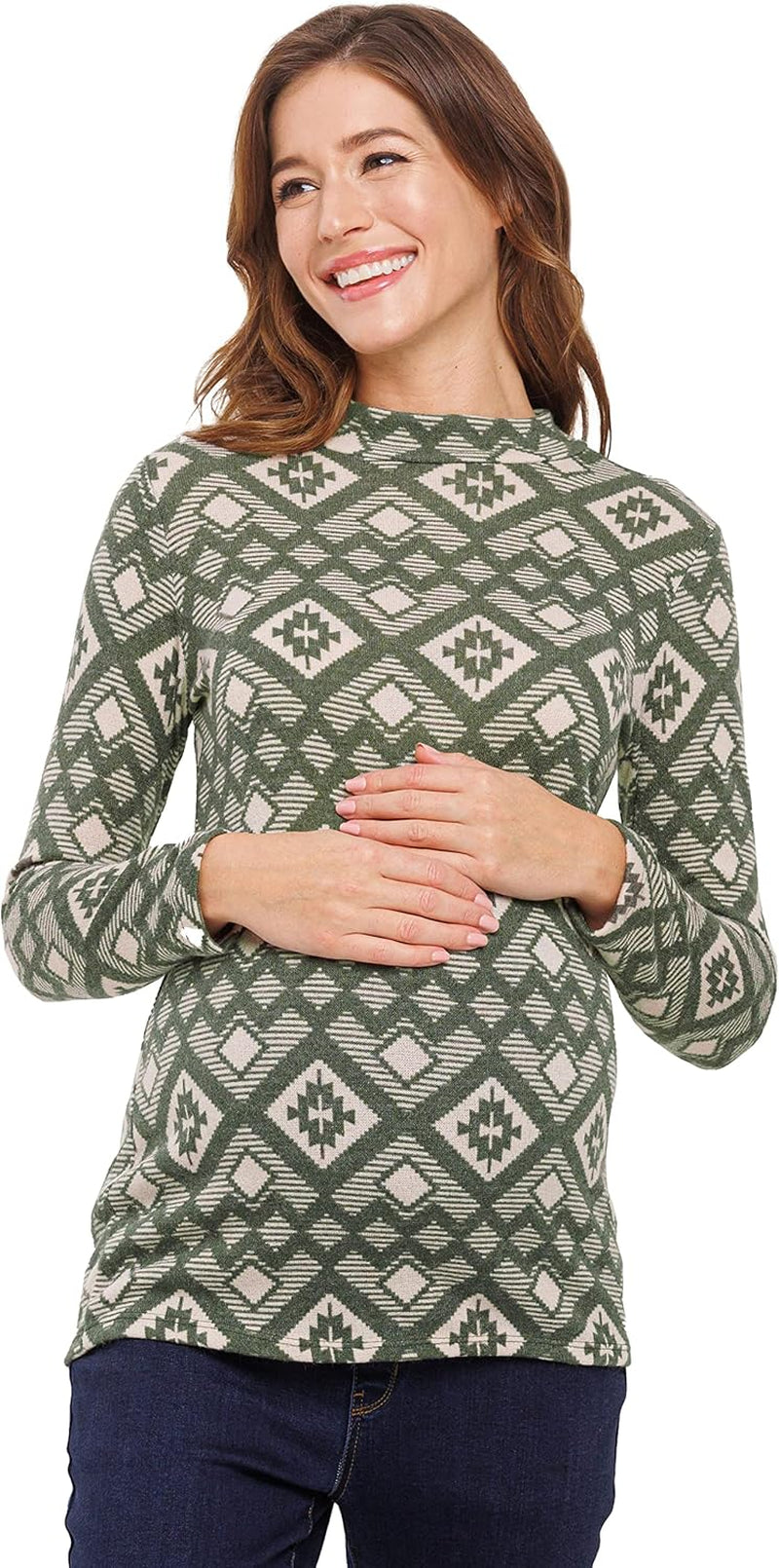 Women'S Knit Ribbed Maternity Top with Mock Neck Long Sleeve
