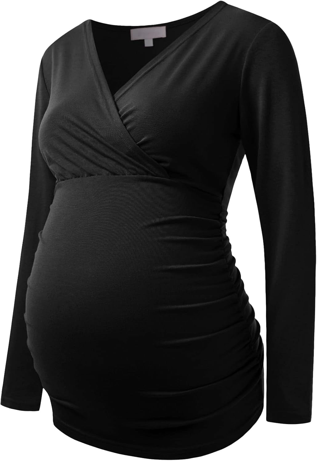 Maternity Shirt Long Sleeve Top Wrap V Neck Blouse Cross over Nursing Tshirt