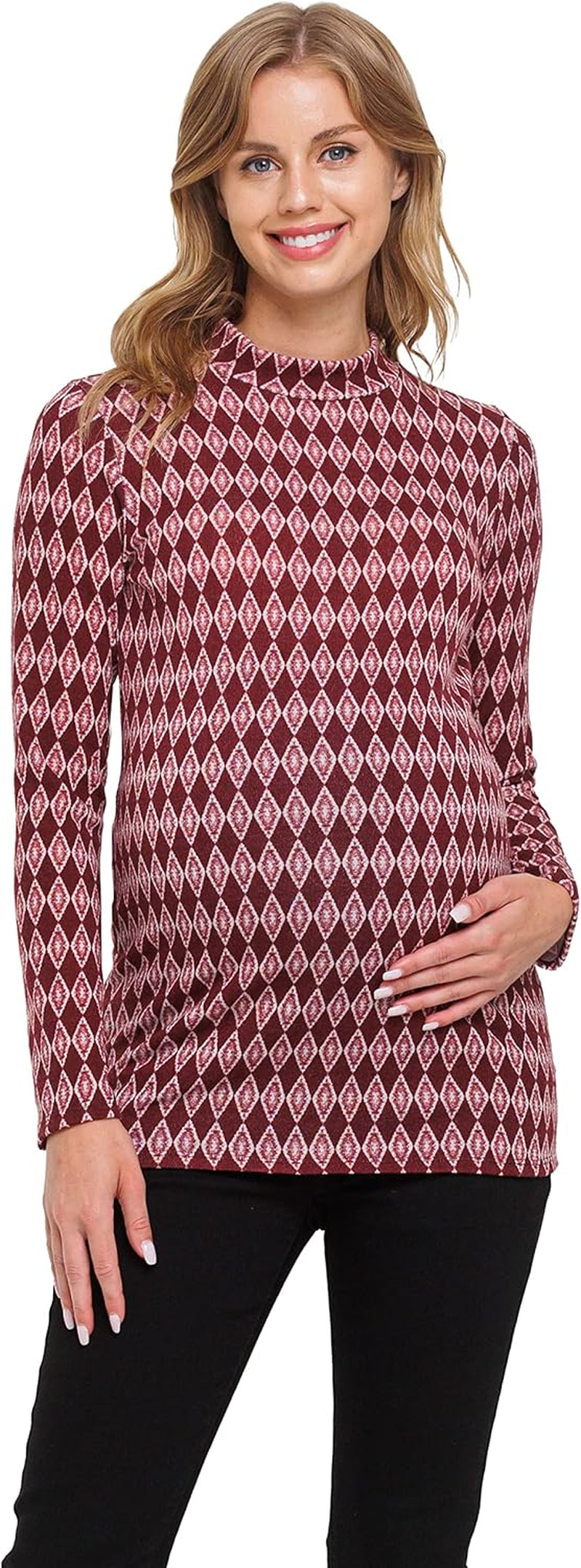 Women'S Knit Ribbed Maternity Top with Mock Neck Long Sleeve