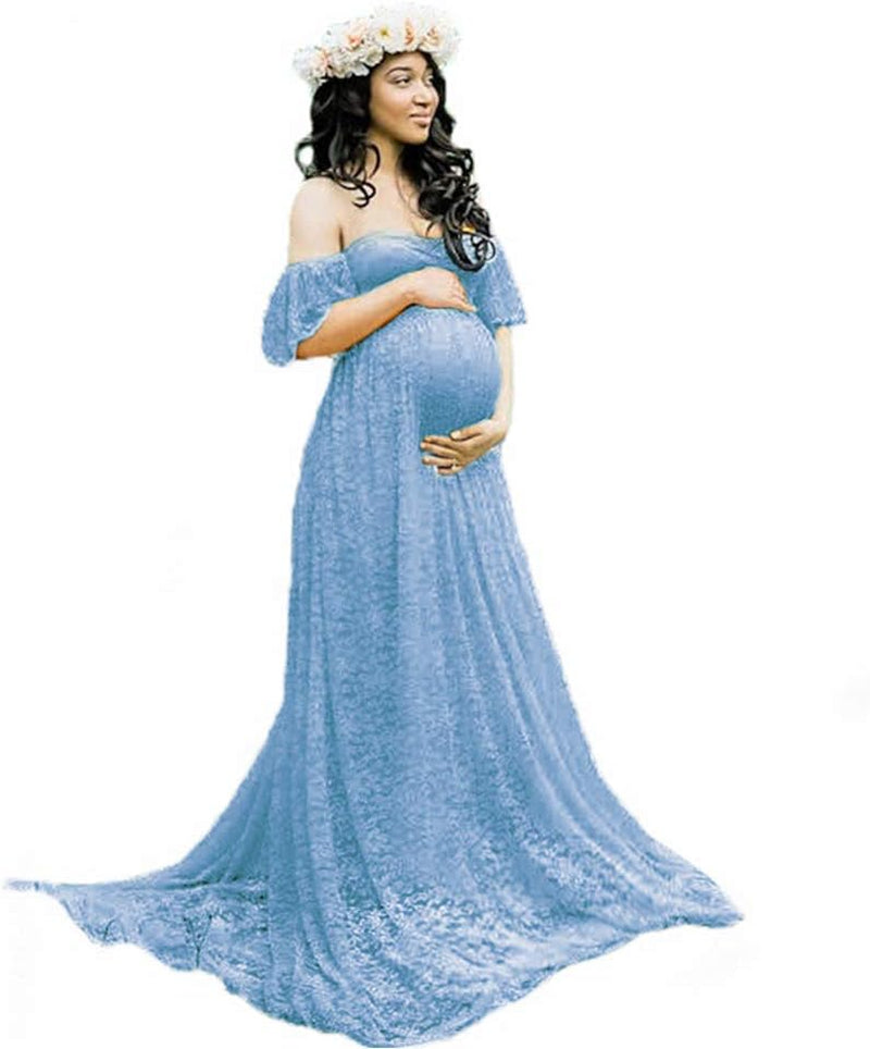 Sicily Women'S Lace Off-Shoulder Long Maternity Dress plus Photography