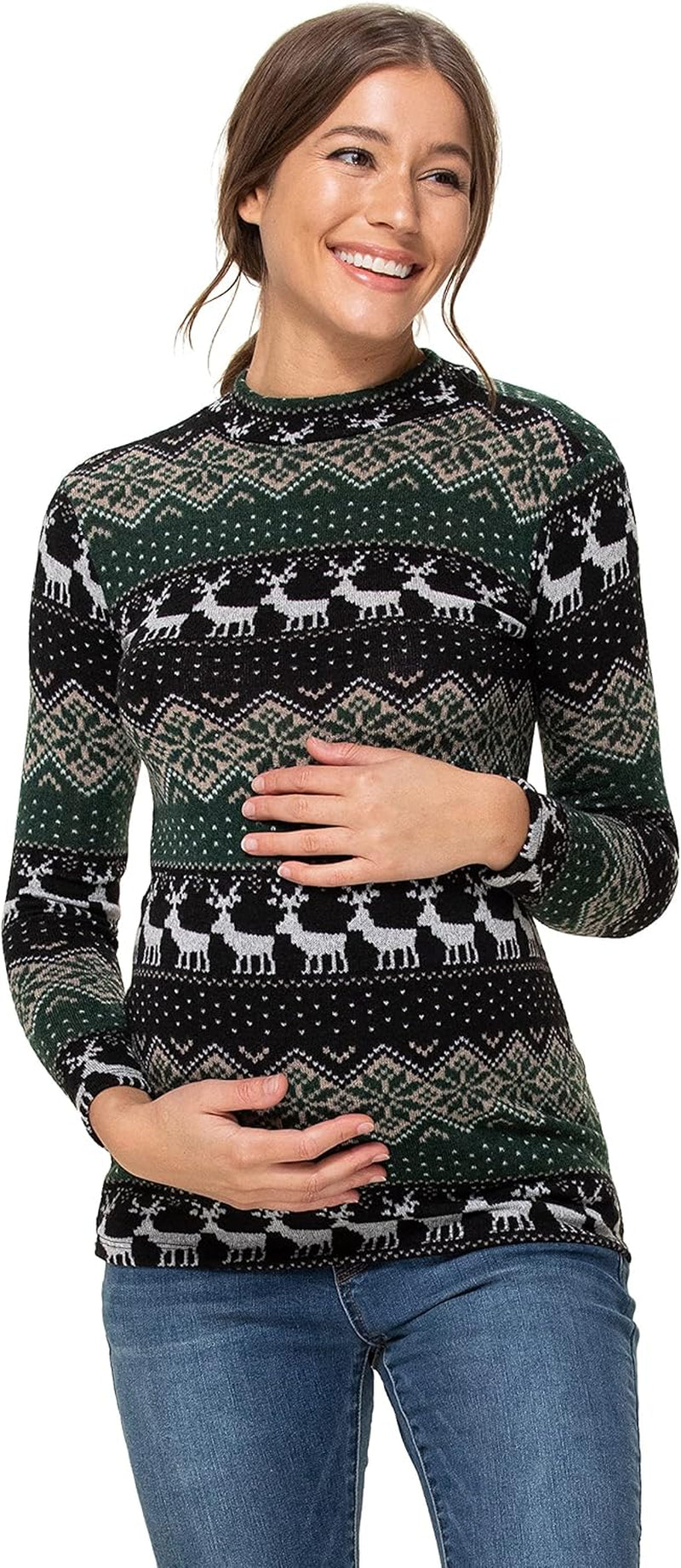 Women'S Knit Ribbed Maternity Top with Mock Neck Long Sleeve