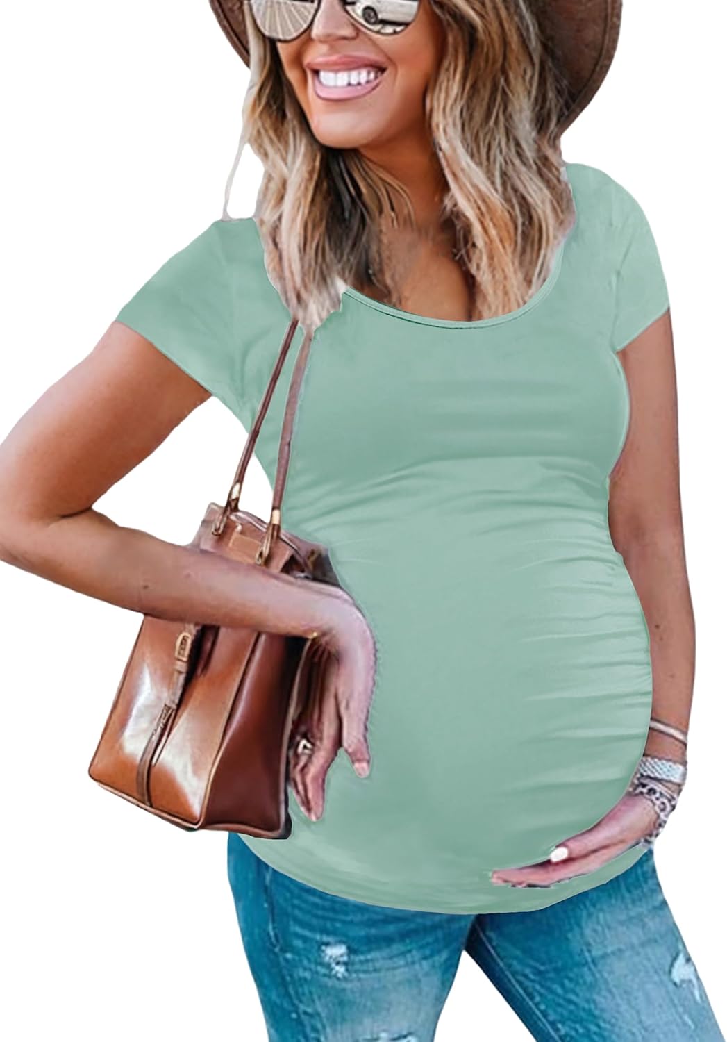 Peauty Maternity Shirts Maternity Clothes Side Ruched Maternity Tops for Women Pregnancy Shirts