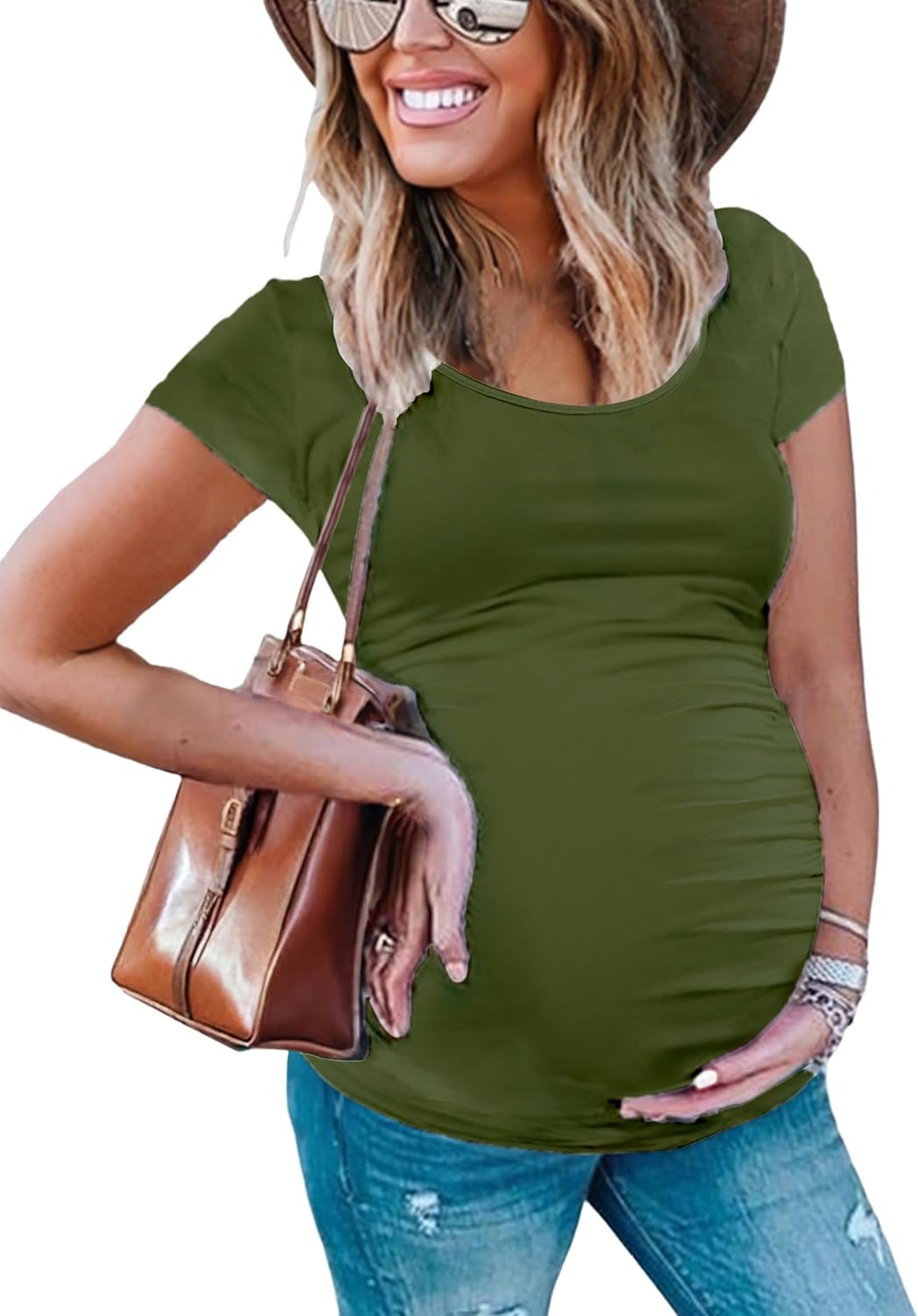 Peauty Maternity Shirts Maternity Clothes Side Ruched Maternity Tops for Women Pregnancy Shirts