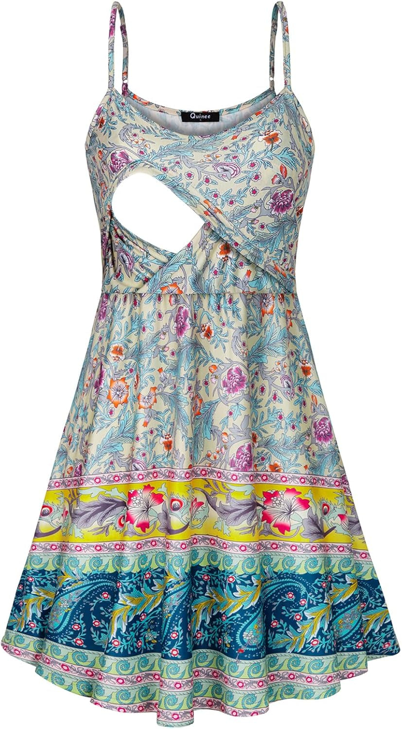 Connche Floral Maternity Summer Dress Spaghetti Strap Nursing Breastfeeding