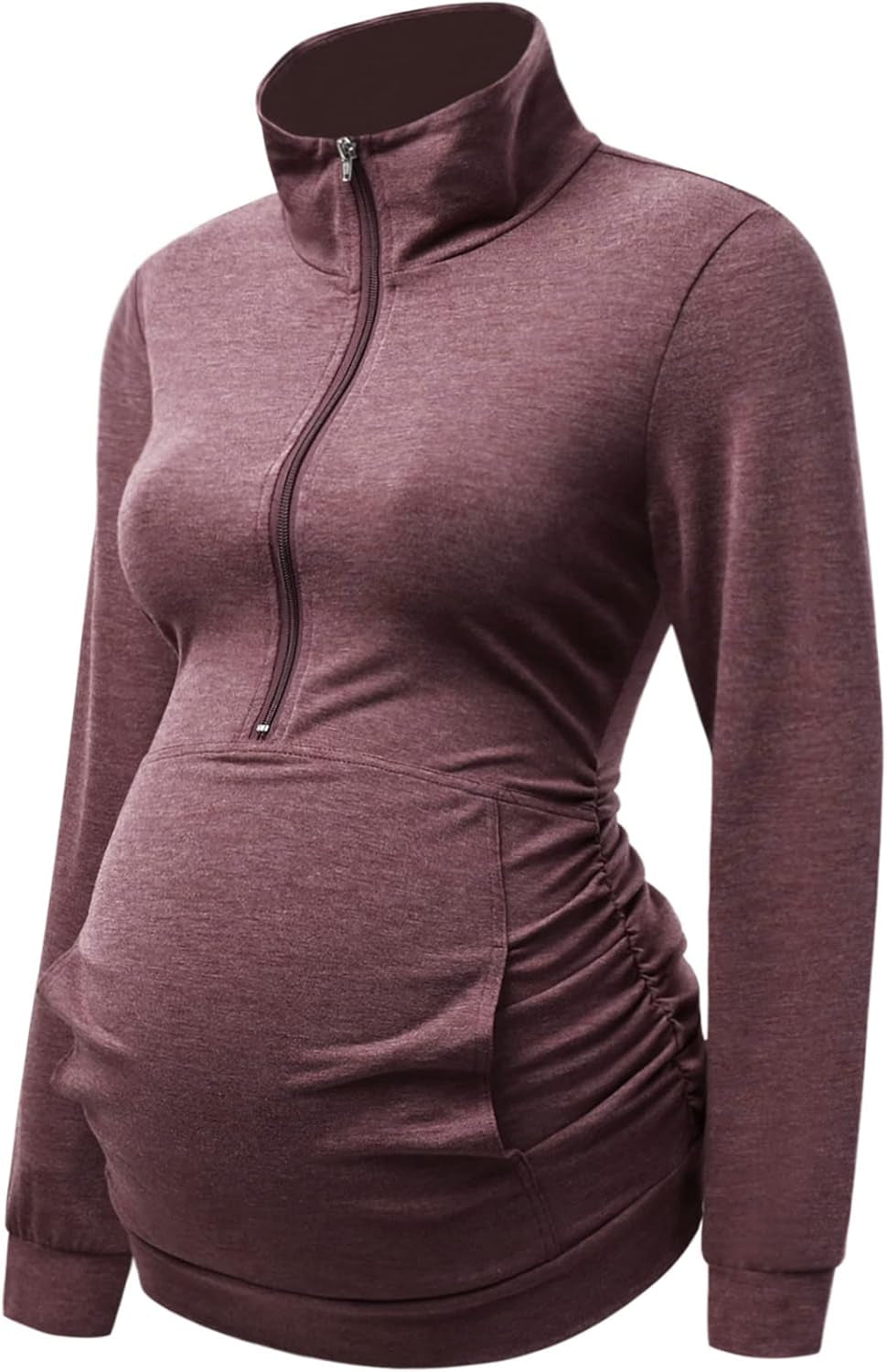 DEBELLY Maternity Shirt with Pocket Women'S Lapel Top Casual Pregnancy Long Sleeve Zipper Sweatshirt